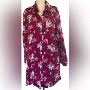 Basic Editions Medium Floral Long Sleeve Button Down Collared Sleepwear